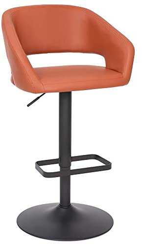 Flash Furniture Erik Bequemer & Stilvoller Moderner Barhocker mit Abgerundeter Mittelrückseite und Fußstütze, höhenverstellbar – Cognac-Vinyl mit schwarzem Fuß