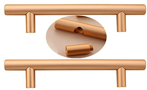 2pcs Cabinet Pulls Aluminum Alloy Drawer Handles Rose Gold Kitchen Knobs T Bar,Cupboard knockers Bedroom Knob Knobber for Dresser Wardrobe Door Levers,Furniture Hardware (Hole Distance 128mm)