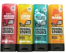 SHOWER GELS SET 4X250ml NEW FRAGRANCE FRESH SEA SALT & SAMPHIRE, SWEET RHUBARB & RASPBERRY, JUICY MANGO, ZESTY LEMON & TEA-TREE, BODY WASH, COMBO