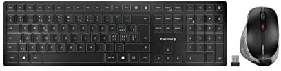 CHERRY DW 9500 SLIM, Kabelloses Tastatur- und Maus-Set, Schweizer Layout (QWERTZ), Bluetooth oder 2,4 GHz Funk, Ergonomische Rechtshändermaus, Schwarz-Grau