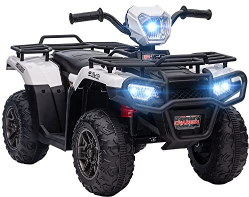HOMCOM 12V Electric Quad Bike for Kids, Ride-On Car w/Forward, Reverse Functions, Music, LED Headlights, for Ages 3-5 Years - White