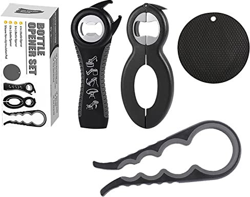 YUDANSI 4Pack Tin and Bottle Opener Set for Arthritis, Weak Hands - Beer, Soda, Jar Opener With Non-Slip Handle and Silicone Lid Gripper Pad - Kitchen Gadget