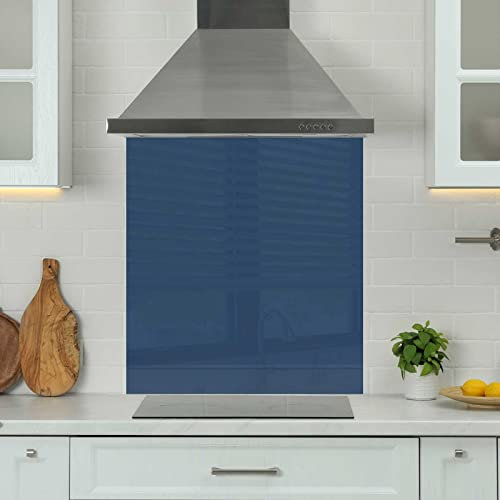 Premium 90 cm x 75 cm Blue Glass 6mm Kitchen Splashback Heat Resistant Toughened Polished Edges - Back Splash Back Coloured Hob Painted Tempered Splashback