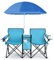 COSTWAY 2-Sitzer Campingstuhl mit Sonnenschirm, Kühltasche, Getränkehalter & Seitentasche, klappbarer Angelstuhl mit Tragetasche, Faltstuhl, Klappstuhl für Camping, Angeln, Picknick (Türkisgrün)