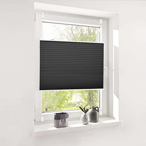 Deswell Plissee ohne Bohren Plisseerollo klemmfix Schwarz B40 x H80 cm Plisseerollo Stoff Sonnenschutz Leicht zu Montieren & Verspannt kinderleichte Montage 4Locks für Fenster & Tür