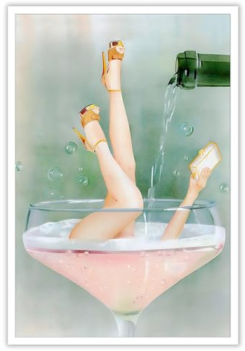Dcvjiy Trendiges rosa Badezimmer-Dekor-Poster, Vintage, flippig, weiblich, Champagner, Leinwand, Wandkunst, lustige Alkoholgetränke, Gemälde, Retro-Cocktail-Raum, ästhetische Wanddekoration, 40,6 x 61