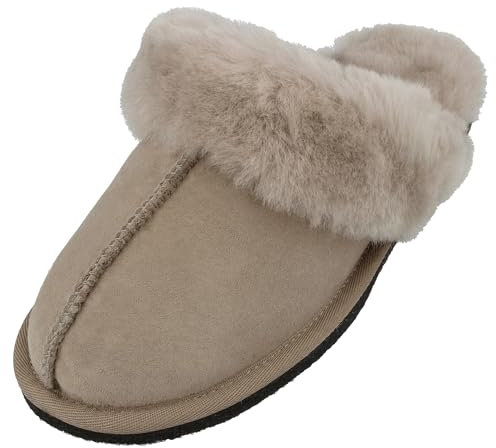 HAFLINGER Lammfell Hausschuhe North Star Filzpantoffel Beige (Sahara), Gr 42