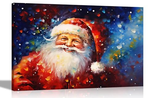 Artley Prints - Magische abstrakte Weihnachtsmann Leinwand Wanddrucke Weihnachten Kunst zum Aufhängen gerahmt bunte Wohnzimmer Dekoration 51 x 35 cm (20 x 14 Zoll)