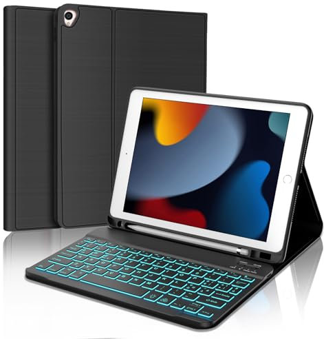 Custodia con Retroilluminato Tastiera Italiana per iPad 9a/8a/7a Generazione 10.2, Tastiera Portatile Bluetooth Magnetica Staccabile, Con slot per Apple Pencil, Compatibile con iPad 10.2 2021, Nero