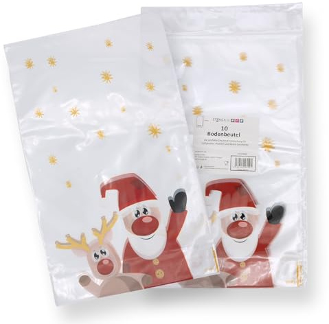 Geschenk Bodenbeutel Kekstüte Weihnachten 10 Stück Folienbeutel CPP aus lebensmittelechter Folie, ca. 14,5 x 23 cm, transparent durchsichtig (Motiv Weihnachtsmann)