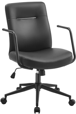 SONGMICS Bürostuhl, Computerstuhl, PU-Oberfläche, leicht zu reinigen, höhenverstellbar, Bequeme Rückenlehne und gebogener Sitz, bis 150 kg belastbar, tintenschwarz OBG031B01