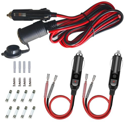 GTIWUNG 3.1M Cable de Extensión del Encendedor de Cigarrillos Enchufe Macho a Hembra Toma para Coche 12V-24V 16AWG Cable Alargador Mechero Coche con Fusible de 10A/15A+2 PCS Cable Conector Macho 15CM