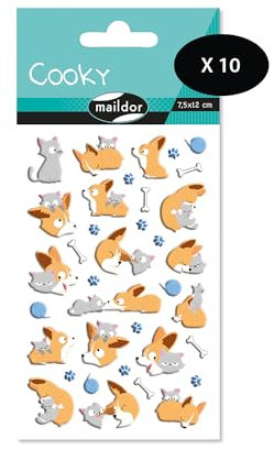 MY MANDARINE CY014Opack - Packung mit 10 Stickerbögen 3D Stickers Cooky, 150 Stickers, kleine Hunde, 1 Pack