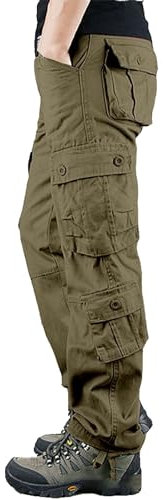 Today's Deals Hose Herren Winter Taschen Outdoorhose Cargohose mit Taschen, Freizeithose für Herren, Outdoor-Bekleidung, Übergröße, lockere Hose mit geradem Bein und 8 Taschen (Yellow, 44)