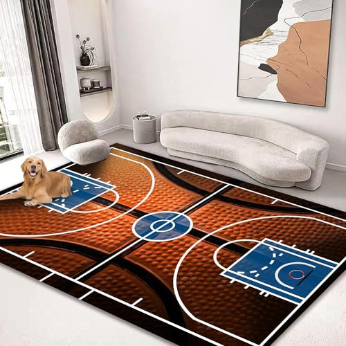 kksme Großer Teppich, 152 x 150 cm, für Schlafzimmer, Wohnzimmer, Kinderzimmer, Heimdekoration, Teppich, Matte, rutschfeste Basketballplatz, Basketball-Oberfläche
