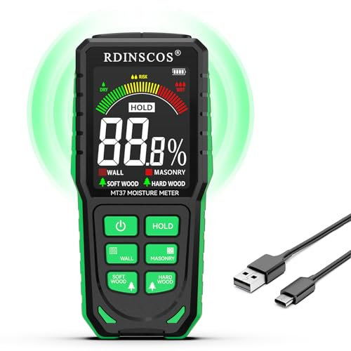 Feuchtigkeitsmessgerät für Wände Feuchtigkeitsmesser Wand Zerstörungsfreie Messung Feuchtemessgerät Mauerwerk Geeignet für Holz, Wand, Wohnmobil, Decke, Boden (MT37)
