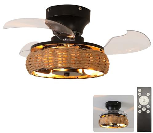 Ventilador De Techo Con Luz Con Mando A Distancia, Retro Industrial Negro Jaula Lampara Ventilador Con 6 Velocidades Reversible Motor E26 Base De Bombilla 19.6 IN Dormitorio Salón Cocina, A