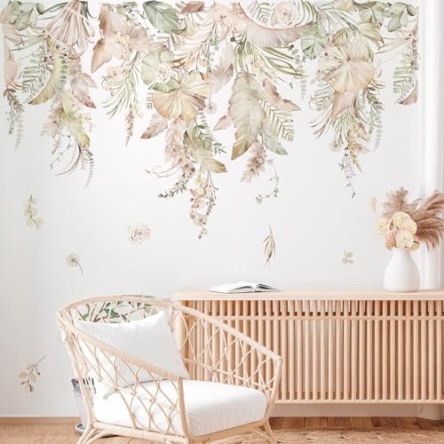 decalmile Stickers Muraux Feuilles Tropicales Boho Autocollant Mural Feuilles Palmier Pendaison Vigne Décoration Murale Filles Chambre Salon Cuisine