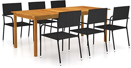 Rlxzsn Outdoor-Essgruppe Tisch und Stühle 7-TLG Gartenmöbel Outdoor Möbel Balkonmöbel Set Lounge-Set Terassenmöbelset Langlebig und Stabil Wetterfest Schwarz（Tisch: 200x90x74 cm）