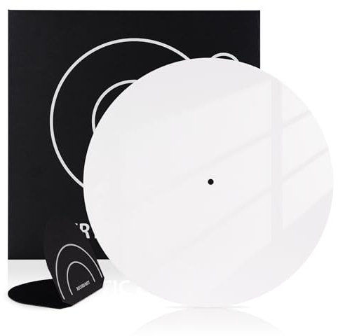 Rockhouse White Acrylic Slip Mat Vinyl with Record Mitt, Turntable Platter Record Player Mat DJ Slipmats for 12'' Vinyl Turntable Antistatic, Reduce Noise