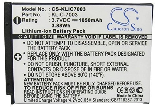 1050mAh 3.89Wh Battery Replacement for Kodak EasyShare M380, EasyShare M381, Easyshare V1003, EasyShare V803, EasyShare Z950 fit Part No. KLIC-7003