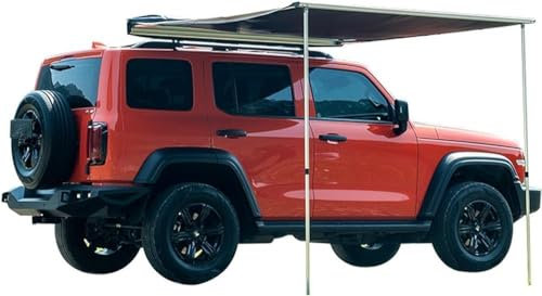 Generisch Auto-Seitenmarkise Ausziehbar, Wasserdicht, UV50+ Dachträger-Markise Mit Teleskopstangen, Ideal Für Anhänger, Sonnenschutz, Dachzelt - Inkl. Tragetasche