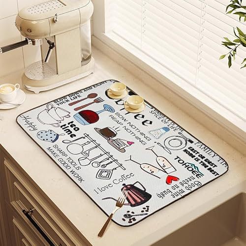 Haoh 45 x 60cm Tappetino Scolapiatti Microfibra Assorbente Grande Tampone Scolare i Piatti Anti Scivolo Amore Cuore per Cucina, Lavello