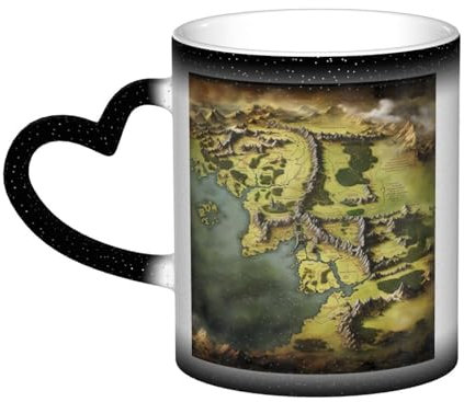 CSGJMYGS Farbwechsel-Tasse, Mittelerd-Karte, Kaffeetasse, personalisierbar, Keramik, hitzeempfindlich, magische Tasse, kreativer Becher mit herzförmigem Griff, lustiges Geschenk für Männer und Frauen