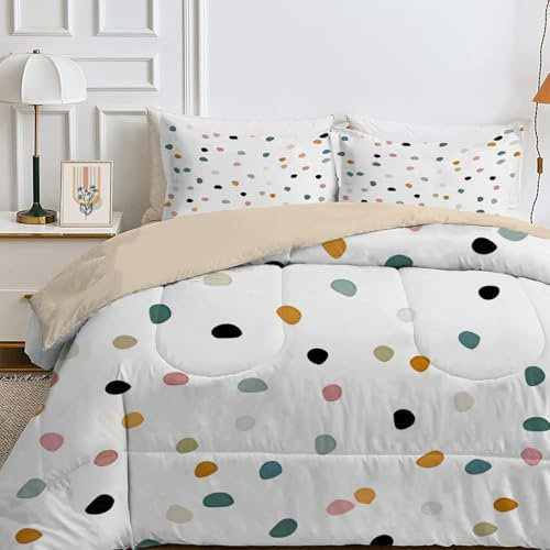 Qiwagu Bettdecke 135x200 4 Jahreszeiten, Wende Bunte Kreise Steppdecke Waschbare, Bettdecke ohne Bezug Nutzbar, Leicht Weiche Schlafdecke 200GSM, Ganzjahresdecke Weiß mit 1 Kissenbezug (ohne Kissen)