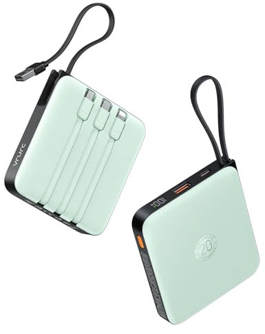 VRURC Batterie Externe 20000mAh avec 4 Câbles Intégrés Mini Power Bank USB C 22.5W Charge Rapide Batterie Portable avec Affichage LED pour iPhone Huawei Xiaomi(Vert)