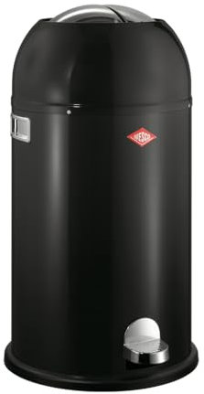 Wesco Kickmaster Abfallsammler in der Farbe schwarz, pulverbeschichtetes Stahlblech, eingebauter Dämpfer, 33 Liter Volumen, großer Einwurf