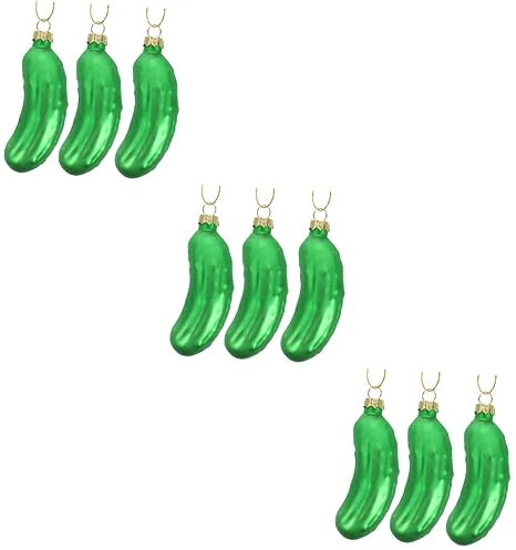 Garneck 9 STK Gurke Anhänger saisonale hängende Dekorationen skurrile Wohndekoration Weihnachtsbaum weihnachtsdeko weihnachtsbaumdeko Weihnachtsbaum anhänger Gurkenanhänger aus Glas