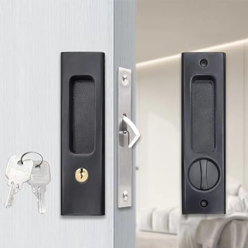 1 cerradura de puerta corrediza, cerradura de puerta invisible con llave, cerradura de puerta corredera de madera para balcón, cocina, dormitorio (negro)