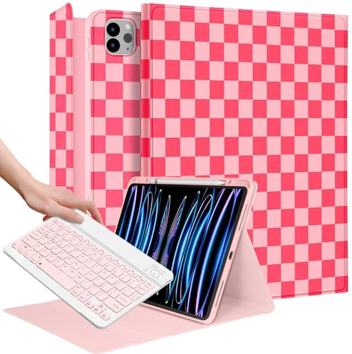 Wazzasoft Étui pour iPad Air 13 2024 M2, pour iPad Pro 12,9, avec porte-crayon et clavier, housse de tablette, pour femmes et filles, motif fleur noire mignonne pour Apple Air 11, Pro 12,9