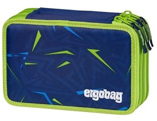 ergobag Maxi Mäppchen Set 40-Teilig, Lyra Bunt- und Filzstifte, Kleingeld Fach, Lineal, Schere SpitzenreitBär - Dunkelblau