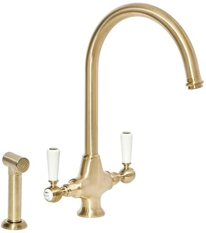 Milano Elizabeth Traditional Lever Handle Kitchen Sink Mixer Tap Swivel Spout Spray - Brass