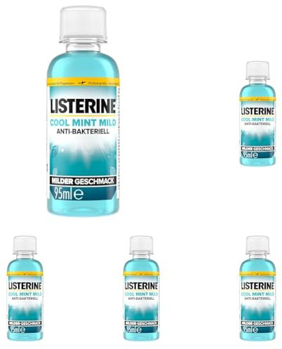 LISTERINE Cool Mint Mild (95 ml), antibakterielle Mundspülung ohne Alkohol mit mildem Geschmack, für ein langanhaltendes Frischegefühl (Packung mit 5)