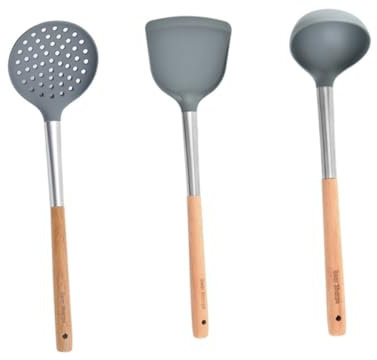 PHENOFICE Silikon Küchenhelfer Mit Langem Holzgriff Hitzebeständig Und Antihaftbeschichtet Vielseitige Kochutensilien Für Zuhause Und Restaurant Platzsparend Und Leicht Zu Reinigen Bpa-frei