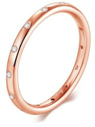 Whoiy Damenring 585 Rosegold mit Diamant Schlicht, Verlobungsring Hochzeitsring 14k Echt Gold Zierlich Frauen Trauringe Größe 58 (18.5)