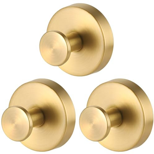 3pcs Vacuum Suction Cup Hooks, Premium Stainless Steel Suction Cup Hanger Shower Hooks Punch-Free Excellent Suction Cup Bathroom Towel Coat Hook Suitable for Wall Glass Mirror Smooth Surface (Gold)