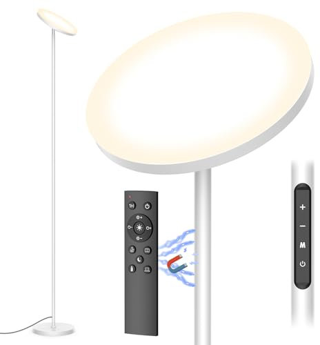 Amdelne LED Stehleuchte Wohnzimmer, 30W Stehlampe Deckenfluter Dimmbar mit 6 Szenemodi, 3000K-6000K Wohnzimmerlampe Deko Modern mit Fernbedienung & Touch-Steuerung, Stehlampen LED Grau Schlafzimmer