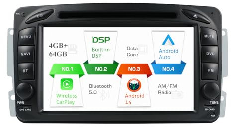 MISONDA Doppel DIN Autoradio DVD Player Carplay DSP Android 14 für Mercedes Benz W203 Vito W639 W168 Vaneo CLK W209 W210 GPS Navi Haupteinheit 4G + 64G
