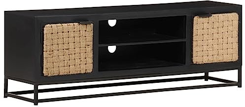 CINDERFUL Meuble TV 120x30x40 cm Bois Massif de manguier,Meuble TV Industriel en Bois Massif avec Rangement et Style Meubles TV, Banc TV