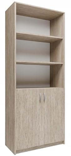 MATKAM Bücherregal R7, B/H/T 74x180x35cm, 4-Fach Regal mit Türen, ideal für Büro, Diele Wohnzimmer, Jugend- oder Kinderzimmer (Sonoma Eiche)