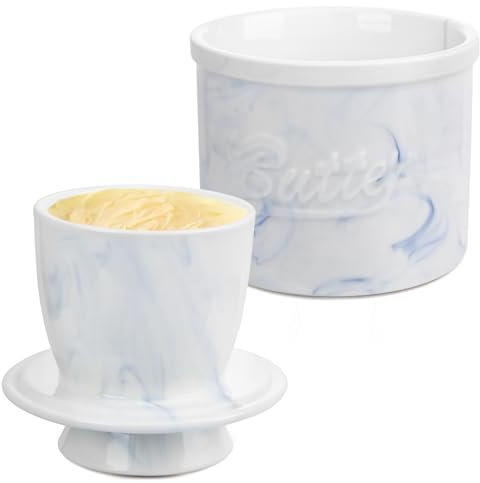 Beurrier avec Eau, Beurrier en Marbre, 250g Beurrier avec Couvercle, Beurrier à Eau pour Beurre Frais à Tartiner, Beurrier avec Refroidissement pour Conserver le Beurre Frais, Beurrier a Eau