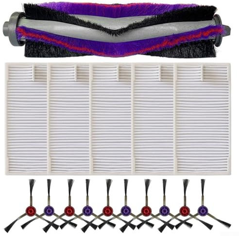 Lot de 7/16 pièces de rechange pour aspirateur robot Eureka E10s, 1 brosse à rouleau principale, 4/10 brosses latérales, 2/5 filtres HEPA (B)