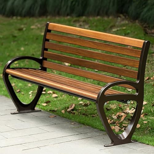 Moderne Terrassenbank for Den Gartenbank, Aluminiumbank, Bank Garten, 2-Personen-Lattenrost-Terrassensofa mit Rückenlehne und Armlehnen, Parkbank, Terrassen-Veranda-Stuhlmöbel, Lattenrost-Design(150CM