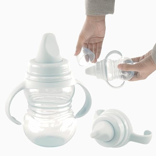 Grey Grip N Sip Baby Bottle, 290ml/10oz Plastic Beaker Cup for Toddlers, Non-Spill BPA Free Sipper Cup for Babies with Handles, Soft Spout Transition Drink Bottles for Unisex Babies 6+M