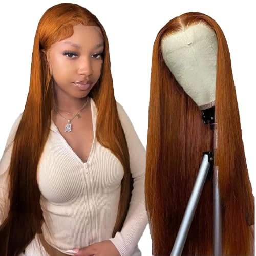 AiPliantfis Glueless Wig Human Hair Wig Echthaar Perücke Damen Straight Perücke Damen Echthaar #30 Brown 4x1 Lace Natural Hairline with Baby Hair Minimal Smell 34 Zoll
