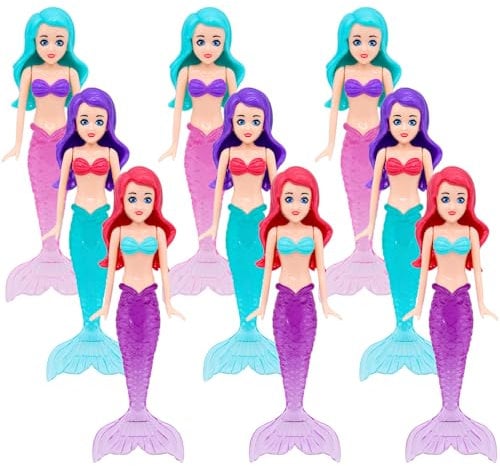 TOPWAYS Diving Pool Toys Set 9 Diving Mermaids Diving Torpedoes Swimming Underwater Pool Training Toys Diving Games Training Children's Gifts